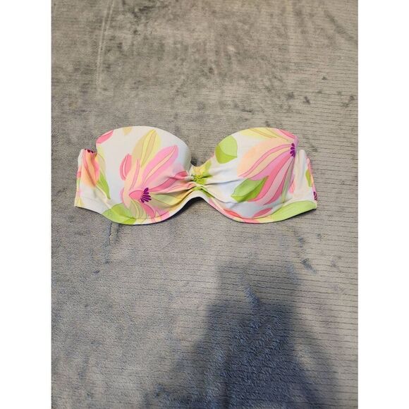 Victoria’s Secret Bikini Top 34B Strapless Floral Print Padded Bandeau Swimwear - Picture 1 of 3